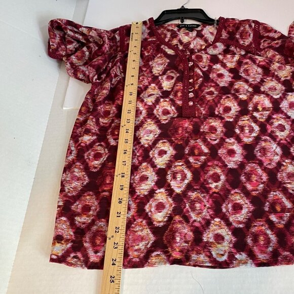 Zac and Rachel Burgundy and White Popover Blouse Size Medium - Picture 10 of 10